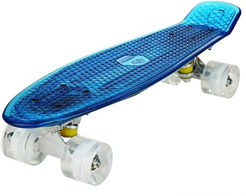 WeSkate 55cm Skateboard Complete Crystal 22 Cruiser Ywhb-35 Deck in Blau mit LED/Rollen in Weiß mit LED Deck mit LED und USB