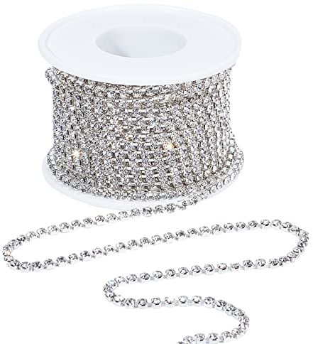 PandaHall 10 Yards Kristall Strass Strassstein Diamant Schließen Kette Silber überzogene Messing Strass Kette Trimmen Perlen Kette Rolle mit Spule für DIY Kunst Kleidung Hochzeit Party Dekoration