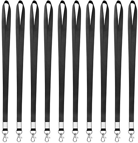 Schwarz Schlüsselbänder Büro Abzeichen Lanyards mit Metall Swivel Karabinerhaken Haken für Kartenhülle ID Karte 10 Stück
