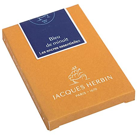 J.Herbin 11019JT - Packung mit 7 großen Tintenpatronen Essentielles, internationale Größe 1,35ml, ideal für Füllfederhalter und Tintenroller, Mitternachtsblau, 1 Pack