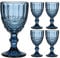 Wine Glass Set of 4 Blue Baroque Embossed 300ml Drink Goblets