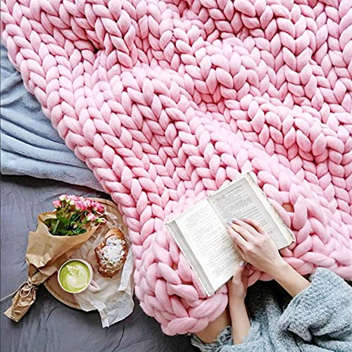 EXQULEG Grobstrick Decke, Handgefertigt Strickdecke Grob Kuscheldecke Wolldecke Strickdecke Tagesdecke Überwurf Decke Zuhause Dekor Geschenk (Rosa,80x100cm)