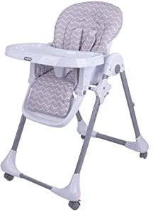 Babyco Snack n Munch Baby High Chair, Reclining Highchair, Foldable, with Adjustable Height, Footrest, Detachable Feeding Tray from 6 Month to 3 Years, Grey Wave
