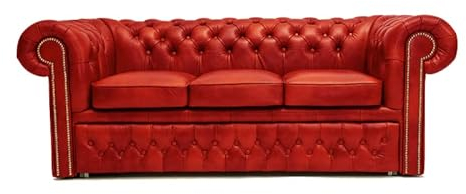 Chesterfield Original First Class Leder Schlafsofa | Sofa mit Schlaffunktion 3-Sitzer 200cm | Red | Lieferzeit 2 bis 4 Wochen