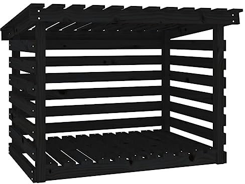 vidaXL Support pour Bois de Chauffage Porte-bûches Rangement Organisateur Stockage Support d'Empilage Cheminée Noir 108x73x79 cm Bois de Pin