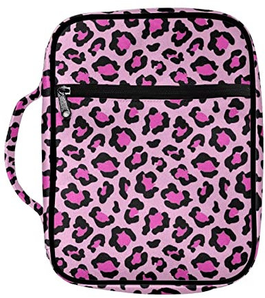 BYCHECAR Étui de transport pour livre de bible avec poignée de poche Motif léopard pour femme Rose vif Taille XL