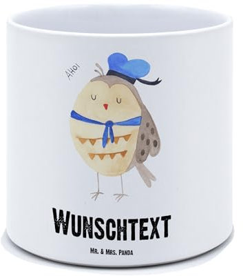 Mr. & Mrs. Panda Personalisierter XL Blumentopf Eule Matrose - Personalisierte Geschenke, Seefahrer, Personalisierter Pflanztopf, Ehe,