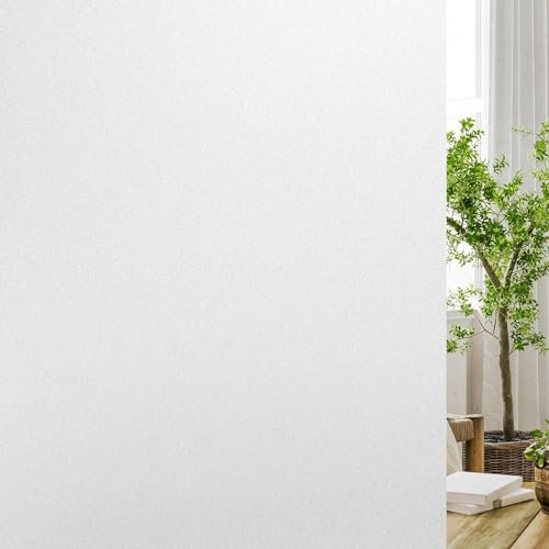 rabbitgoo Fensterfolie Milchglasfolie Blickdicht Sichtschutzfolie Weiß 90x400cm mit Gitterdesign für Bad Büro Wohnzimmer Selbsthaftend Selbstklebend Scheibenfolie UV Schutz Blickschutz Sichtschutz