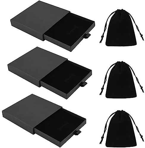 3set Schwarz Schmuckkasten Schmuckbox Karton Aufbewahrungstasche Schmuckschatulle Schmuckschachteln Aufbewahrung Geschenkbox Mit Samt Schwammmatte für Halskette Ring Ohrstecker (8,7 * 8,7 * 1,6CM)