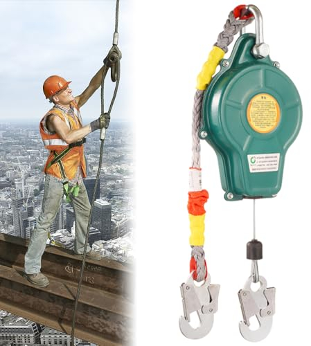 HIULLEN Dispositivo de seguridad de altura, 10 m, retráctil, protección contra caídas, dispositivo de recogida, limitador de caídas para techadores y trabajos aéreos, carga máxima 150 kg