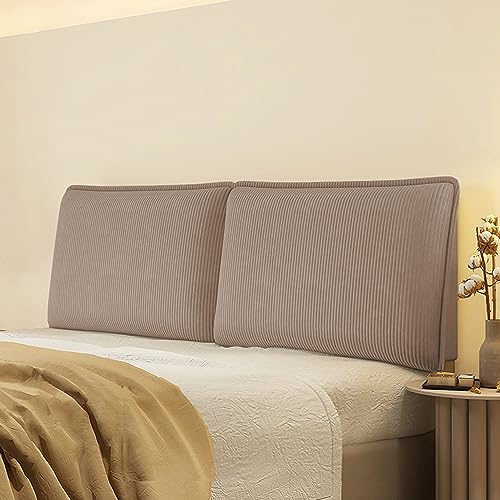 ZZYK Cord Gepolstertes Kopfteilkissen,Einfarbiges Bett Rückenwand Kissenstreifen Großes Kopfteil Rückenlehne Stützkissen Abnehmbarer Kopfteilbezug,Kaffee,Paste 47/Full