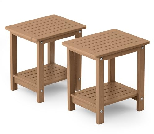 YEFU Outdoor-Beistelltisch für Terrasse: 40,6 cm (16 Zoll), wetterfest, Adirondack-Tische, 2er-Set, kleine quadratische Beistelltische für Hinterhof, Pool, Veranda, Balkon, Doppelschichttisch