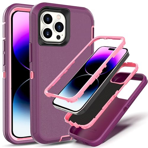 YmhxcY for iPhone 14 Pro Max Case Shockproof Dropproof Dust-Proof Drop Proof 3-Layer Durable Phone Case Heavy Duty Protection Phone Case Cover for iPhone 14 Pro Max 6.7 inch-Purple/Light Pink