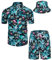 TUNEVUSE Herren Hawaiian Hemden und Shorts Set 2-Stücke Tropische Outfits Gedruckt Button Down Beach Shirt Anzug mit Eimer Hüte Schwarz X-Large
