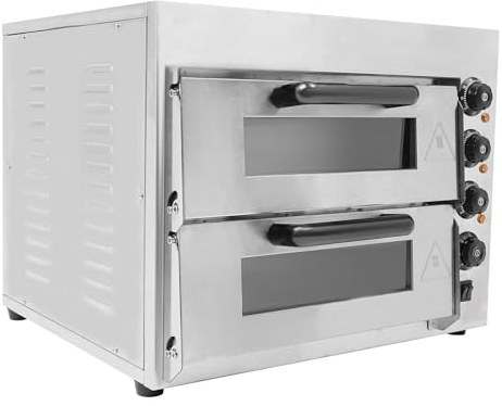 Elektrischer Pizzaofen，Doppel Backofen,3000W elektrischer, Kommerzieller Pizzaofen mit 1-60 Min Timer, für Innenbereich,für Pizza, Brot und Backwaren, Silber