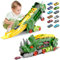 Esteopt Transport Truck Spielzeug Autos für Jungen Alter 3 4 5 6 7, tragbare Dinosaurier Rennstrecke Truck mit 12 Dinosaurier Set Geschenkbox (Grün)