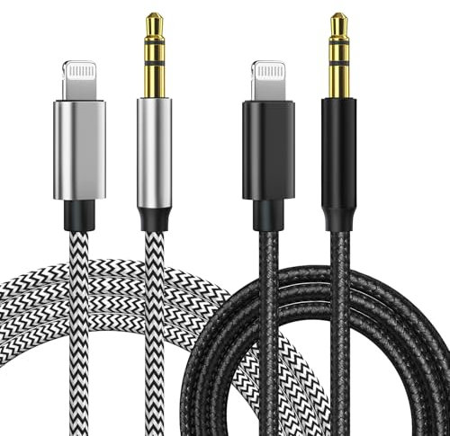 2Pcs iPhone Aux Cable for Car, 3.5mm Audio Aux to Lightning Cable Jack Cable for Car Stereo Headphones Lead Cord Compatible with iPhone 14 Pro/14 Plus/14/13/12/11/XS/XR/X