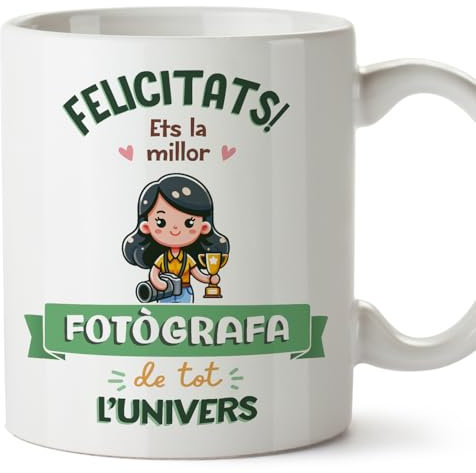 MUGFFINS Tazas para FOTÓGRAFA mujer - En Catalán - Millor Univers Trofeu - 11 oz / 330 ml - Regalo original y divertido