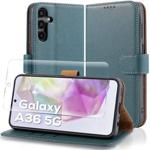Case Collection for Samsung A36 5G Case and Screen Protector - Leather Folio Flip [Kickstand] Shockproof Cover [RFID Blocking] Magnetic Wallet for Samsung Galaxy A36 5G Phone Case Teal
