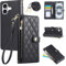 Rosbtib Wallet Case for iPhone 16 5G 2024 6.1 Inch, PU Leather Mobile Phonecase with Diamond Lattice Embroidery, iPhone 16 5G Flip Case with Wrist Strap and Crossbody Long Strap, Black