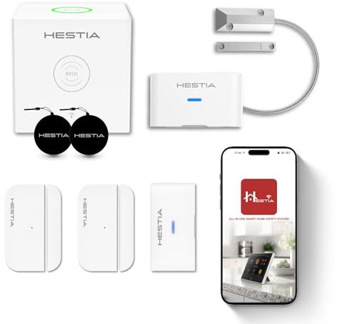 Hestia Système d'alarme de garage sans fil avec application téléphonique, capteur de garage en métal, capteur d'alarme de porte, capteur de vibration, système de sécurité intelligent pour maison Hub