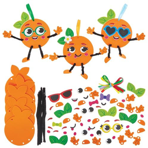 Baker Ross FN498 Orange Mix & Match Decoration Kits - Pack of 8, Foam Arts and Crafts Decoration Kits for Kids