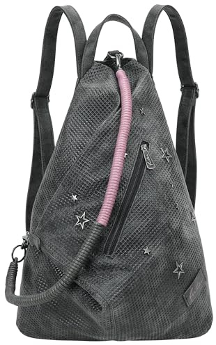 Fritzi Tomke Limited Full of Stars Backpack Kunstleder Damen Rucksack Festival City vegan Sternchen Kordel 31 x 33 x 10 cm, Anthrazit