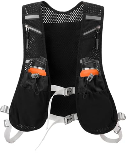 Trailrunning-Weste: 500 ml Wasserbecher, verstellbarer Trinkrucksack mit reflektierenden Riemen, Taschen für weichen Flachmann, Rucksack mit leichtem und atmungsaktivem Wasser und Halterung