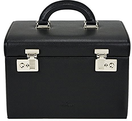 Windrose Schmuckoffer Beluga/schwarz (Leder) - Hochwertige Handarbeit - Breite 26,5 cm - Leder
