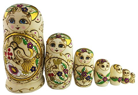 Winterworm Set 7 Pcs Girl with Bild Wooden Stacking Toy Toddler Doll Traditional Russian Nesting Doll Souvenir Handmade Matryoshka Dolls for Kids Gift