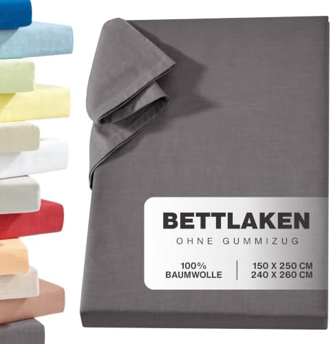 Carpe Sonno Linon Überwurf ohne Gummizug 240x260 cm – Anthrazit Baumwolle | Blickdichtes Haustuch & Betttuch | vielseitig als Tischtuch oder Sofa- & Sessel-Überwurf | Laken aus 100 % Baumwolle