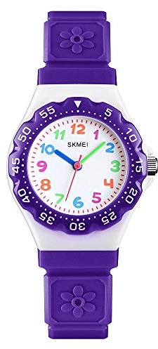 SKMEI Kids Boys Girls Children First Watch Easy Tell Time Analogue Learning Purple
