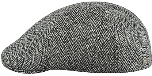 Sterkowski Rusty Schirmmütze | Harris Tweed Flatcap | Gatsby Mütze Herren Schiebermütze Winter Newsboy Cap Baskenmütze Irische Mütze 57 cm Schwarz/Grau