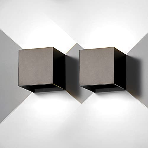 FUPE 2 Stück Wandleuchte Innen Aussen LED Wandlampe Aussen IP65 Wasserdicht Quadratisch Aluminium Wandleuchte Passen Sie den Lichtwinkel an Design Einfache Installation Schwarz 12W Kaltweiß 6500K