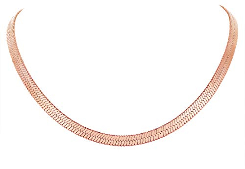 FindChic Kette Rosegold Damen 5mm Choker Damen Schlangen Kette Flache Edelstahl Sleek Halskette 47cm elegant Halsreif Collier wasserfest Modeschmuck für party Treffen Bar