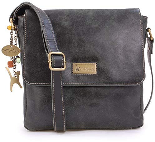 Catwalk Collection Handbags - Damen Antik - Leder Umhängetasche - Messenger Bag Mittelgroß - Arbeitstasche für Notizbuch A5 - Sabine - Grün