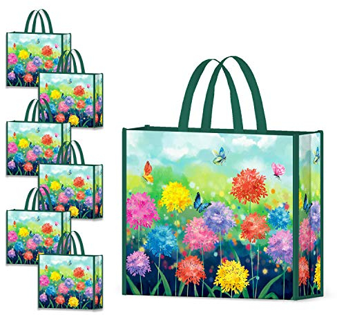 NymphFable 6 Stück Einkaufstasche Wiederverwendbare Schmetterlinge Blumen Einkaufstaschen Groß Einkaufstüte Waschbare