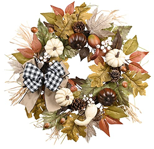 Valery Madelyn Guirnalda Gecorativa de 45 cm para Gecoración de otoño, Guirnalda de Puerta con Calabaza Artificial, Guirnalda de Pared, Guirnalda de otoño, Halloween, Decoración para Fiestas