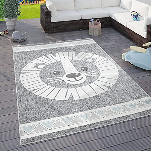 Paco Home Kinderteppich Kinderzimmer Outdoorteppich Spielteppich Tiermotive Modern 3D, Grösse:160x220 cm, Farbe:Grau
