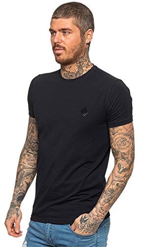 EZTS581 Enzo Mens Slim Fit T Shirt Muscle Fit Stretch Tee Gym Crew Neck Short Sleeve Top Black M
