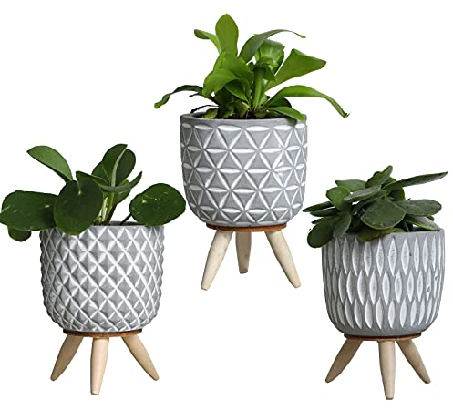 comforder Macetas con patas, juego de 3 unidades, color gris, decoración bohemia, macetas suculentas de cactus, macetas para plantas de interior