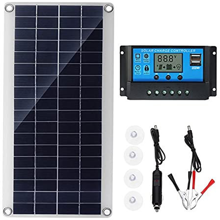Exanko Cellules Solaires Flexibles de Panneau Solaire de 300W pour la Batterie Solaire de Camping de Fourgon de Toit de Bateau de Voiture Rv, Module de Contrrleur Solaire 30A Le Noir