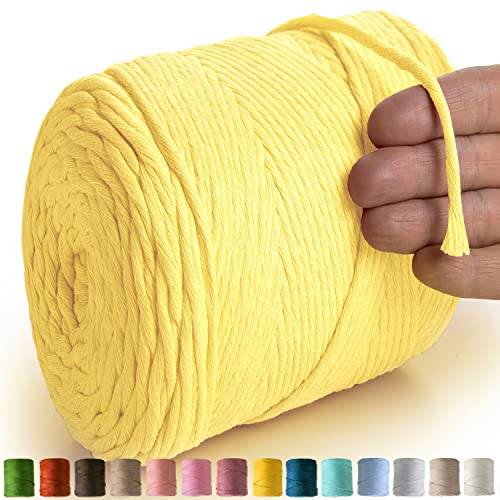 MeriWoolArt® Makramee Garn Gelb - Makramee Garn 4mm farbig 225m - Super weiches Baumwollgarn, einfach gedrehte Makramee Schnur für Makramee Wandbehang, Blumenampel, Vorhang und Mehr DIY Deco