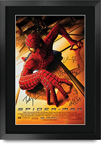 HWC Trading Spider-Man 1 Toby Maguire Geschenke Geduckter Poster Signiertes Autogramm Foto für Fans von Film Memorabilien - A3 Gerahmt