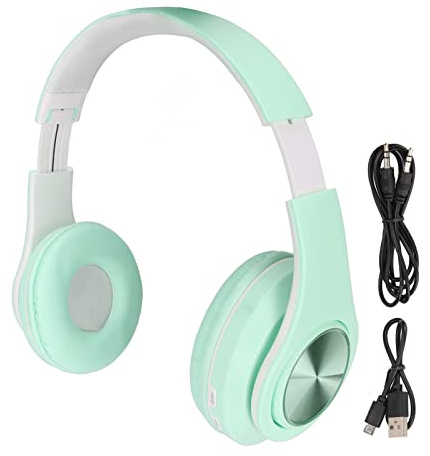 Zunate B39 Headset Wireless 5.0 Bluetooth Earphone, Noise Reduction Foldable Over Ear Headphones with Colorful Light, for Phones, Laptops(Green)