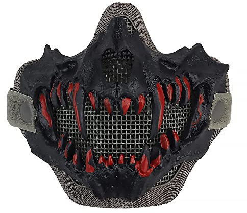 Yzpacc Airsoft Half Face Skull Masks Tactical Face Protection Mesh Mask for Halloween Cosplay Paintball CS Hunting Cosply