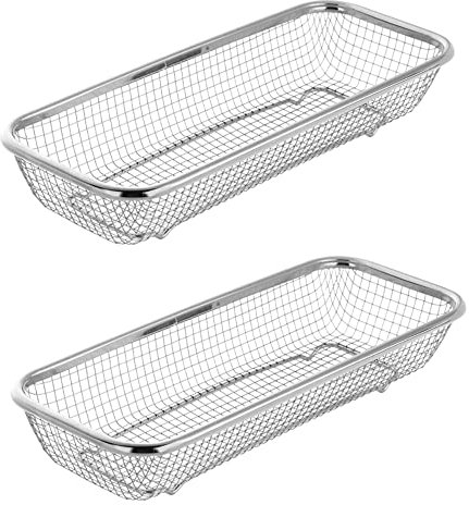 BYEGOU Kitchen Drawer Organizer, Stainless Steel Storage Container Metal Cabinet Storage Basket for Holding Silverware Kitchen Utensil, Pack of 2