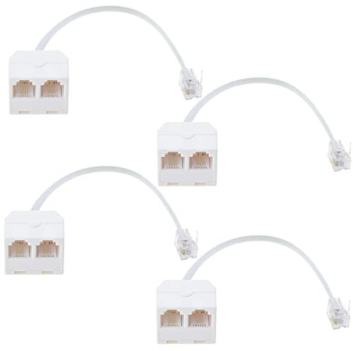 HPWFHPLF 4 splitter telefonici bidirezionali RJ11 6P4C maschio a femmina, adattatore da parete telefonico per linea fissa (4, bianco)