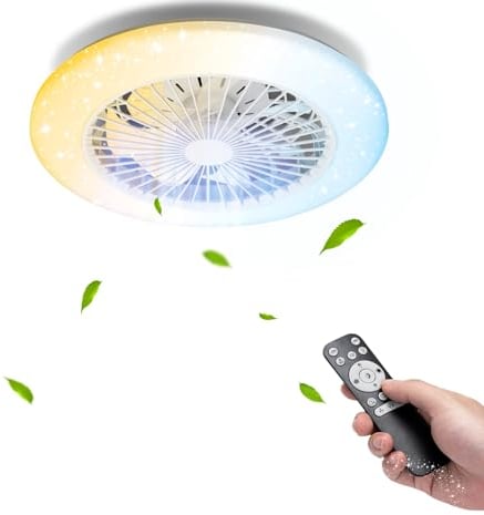 Aigostar Deckenventilator mit Beleuchtung mit Fernbedienung Leiser, Φ49*14cm, DC-Motor, 40W, Timer, Helligk. & Farbtemp. regelbar, Geeignet für Küche, Schlafzimmer und Wohnzimmer