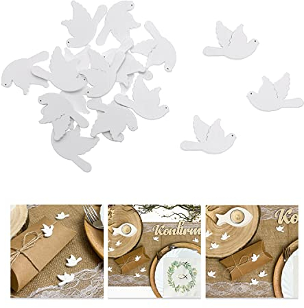 Oblique Unique® Holz Tauben Konfetti Tischdeko für Taufe Kommunion Konfirmation Hochzeit Firmung Junge Mädchen Streudeko Verzierung (Weiß)